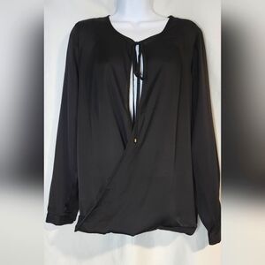 Black Satin Womens Faux‎ Wrap Top Size M Coquette Going Out Party Dressy